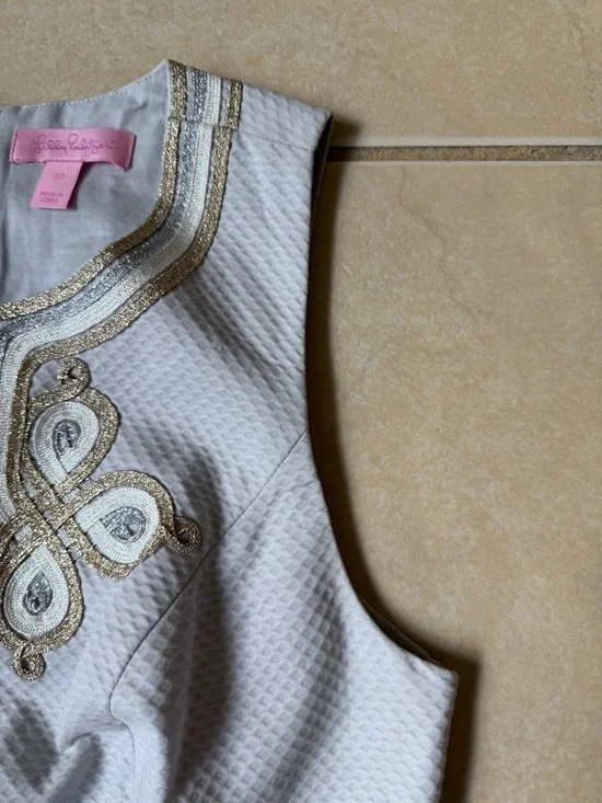 Lilly Pulitzer Mila Seaside Gray Mixed Metal Soutache Shift Dress 00 XXS - Picture 6 of 14